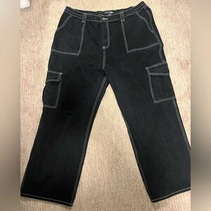 FASHION NOVA plus size Black Cargo Pants with White Stitching